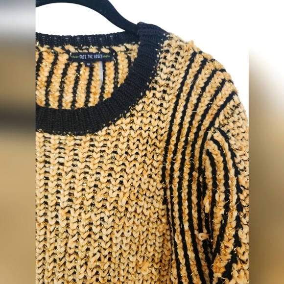 FREE THE ROSES Unique black & yellow chunky knit sweater, size M, Y2K vintage - Picture 2 of 6